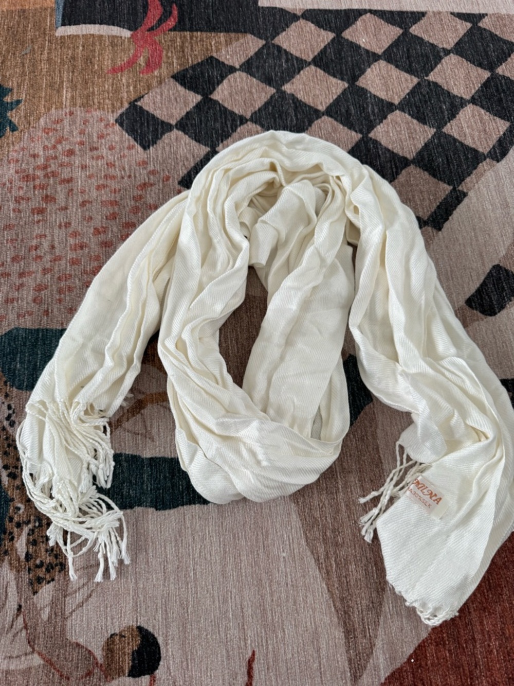 pashmina Light Cream Fringed Wrap Scarf